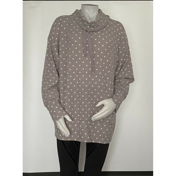 🌹Women’s Sweatshirt Size 3X Como Black Long Sleeve Cowl Neck Polka Dots Grey - Picture 1 of 12